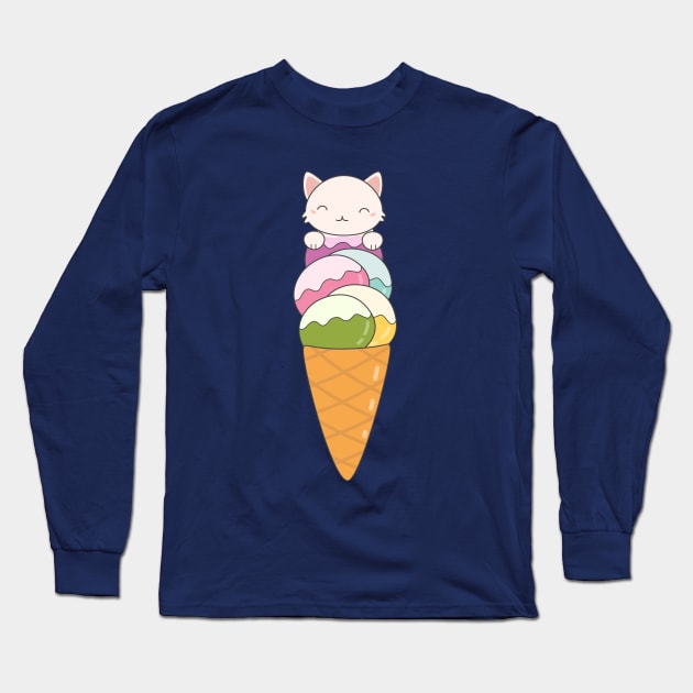 Kawaii Ice Cream Cone T-Shirt Long Sleeve T-Shirt by happinessinatee